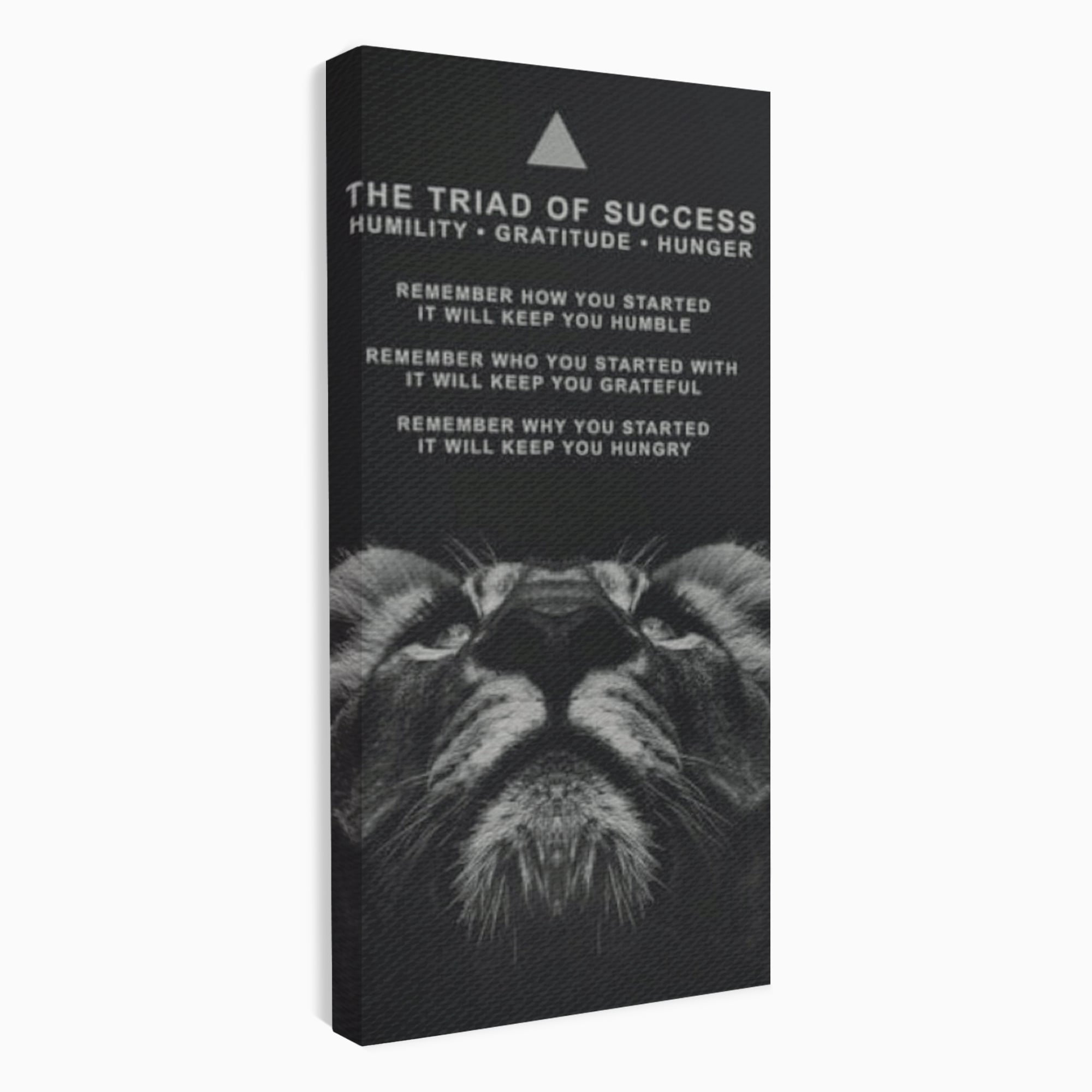 Tablou canvas cu tablou motivational cu cap de leu, fara rama, pe sasiu de lemn